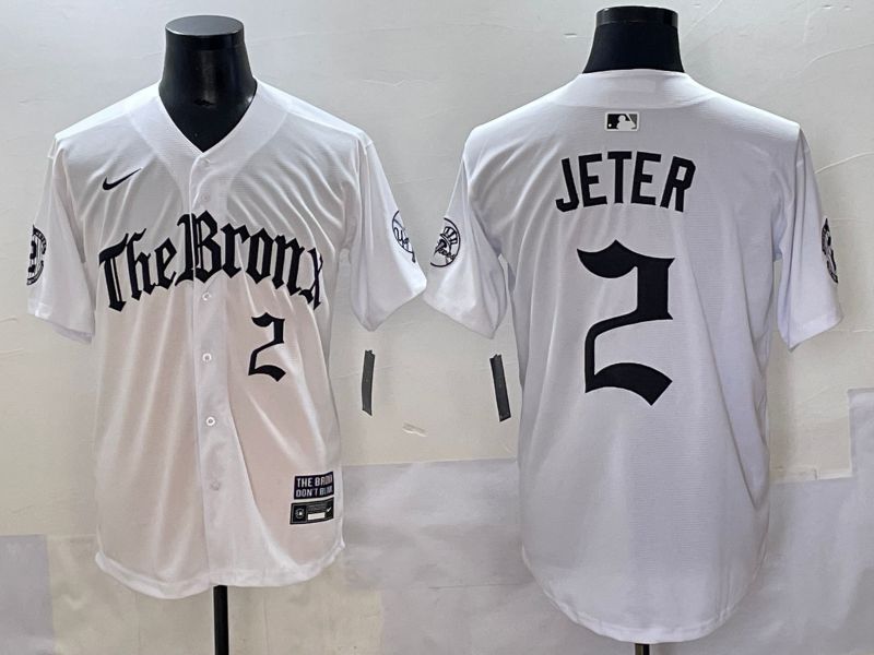 Men 2025 New York Yankees #2 Jeter White Five generations Joint Name Nike MLB Jersey style 4->new york yankees->MLB Jersey